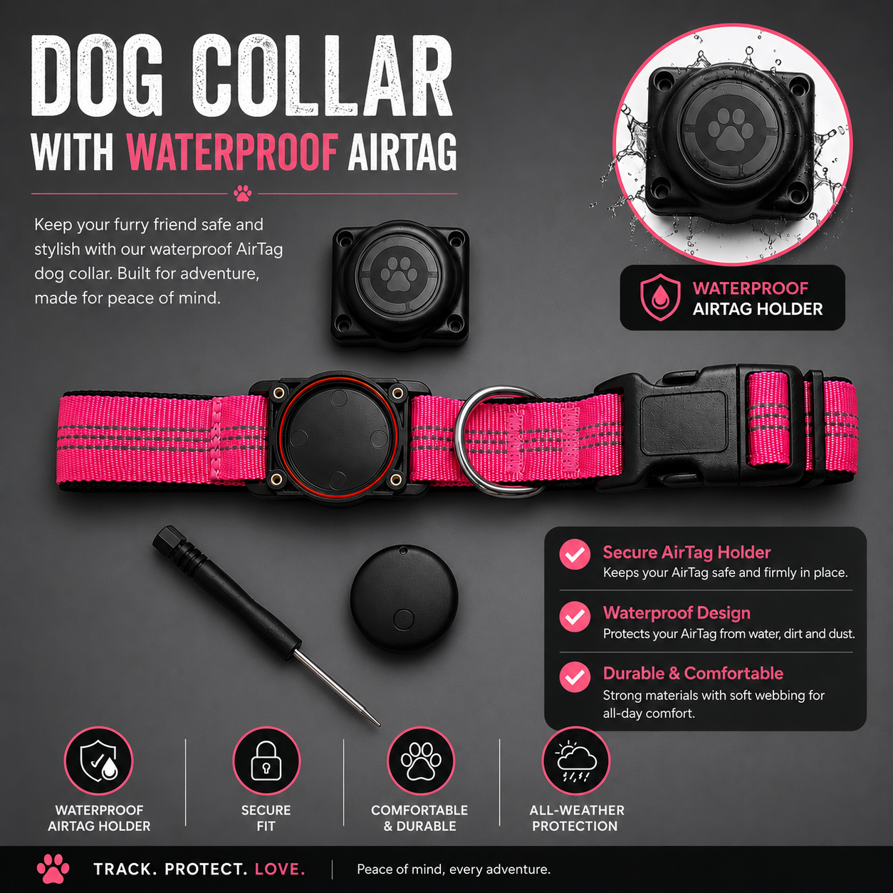 Waterproof AirTag Dog Collar